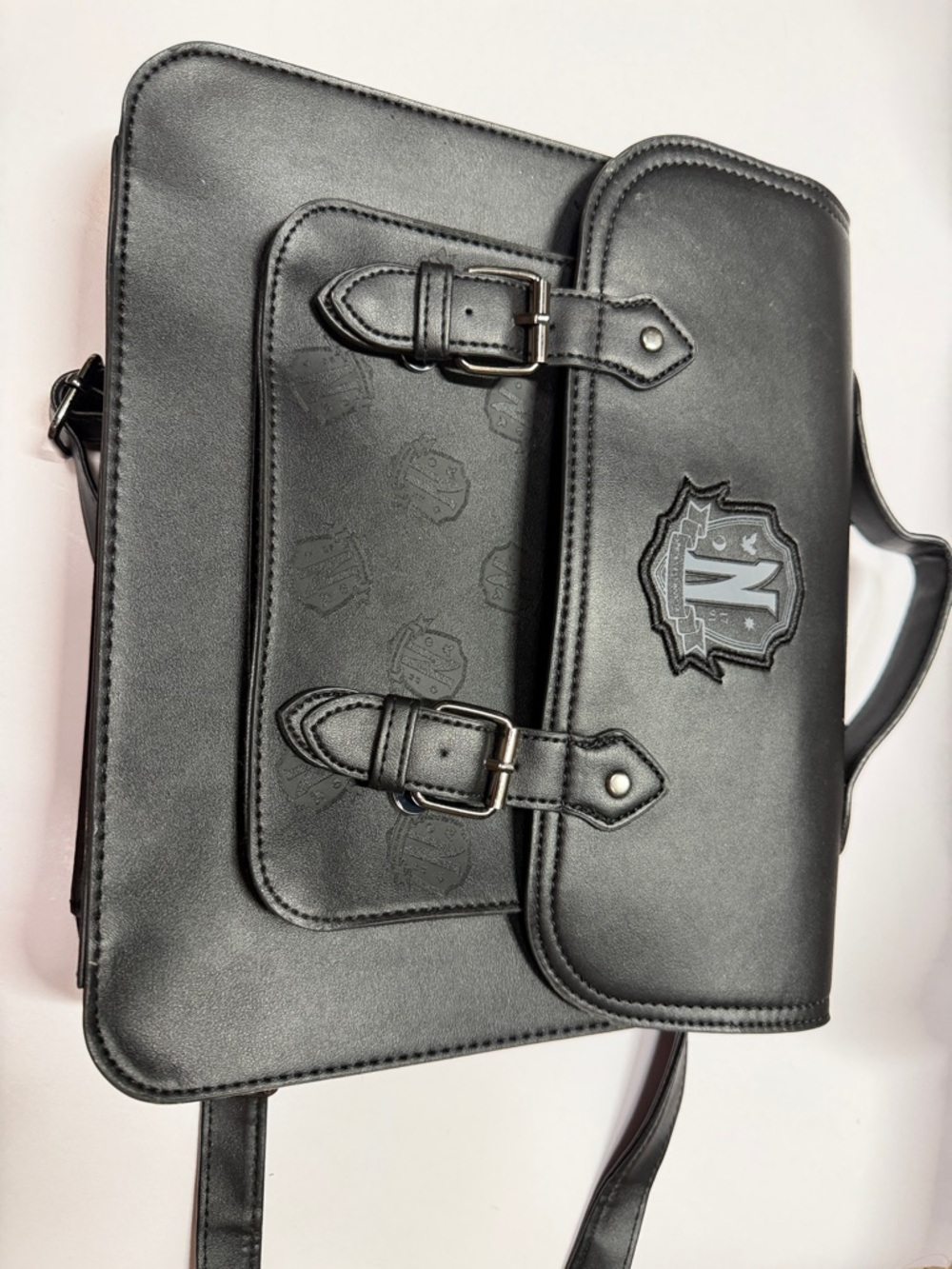 Black Women's Faux Leather Backpack Satchel with Buckle Detail